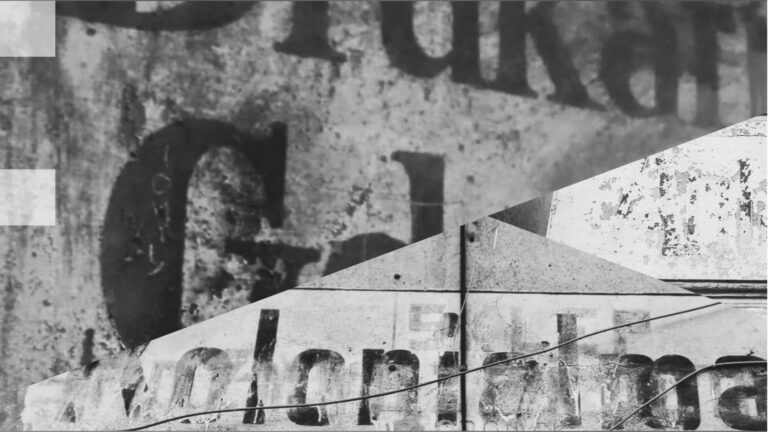 kolaż z fragmentów starych poniemieckich napisów na budunkach.