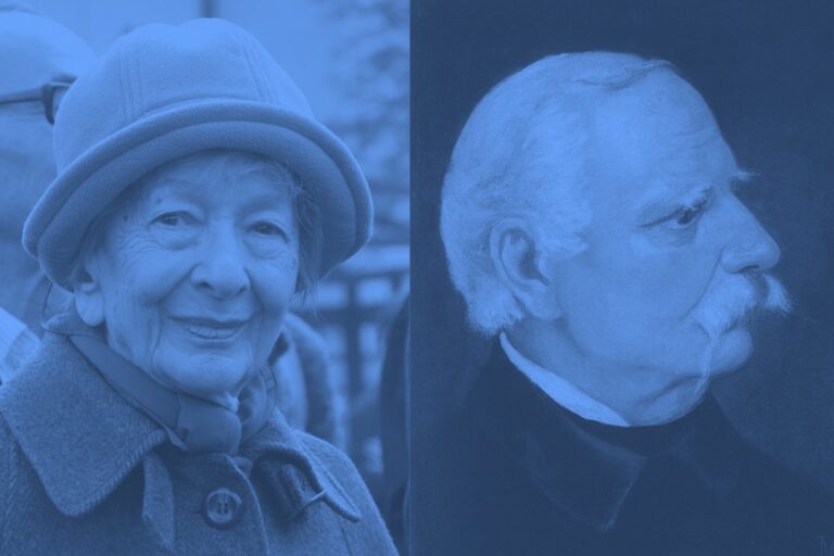 Wisława Szymborska i Wincenty Pol w niebieskich tonacjach.