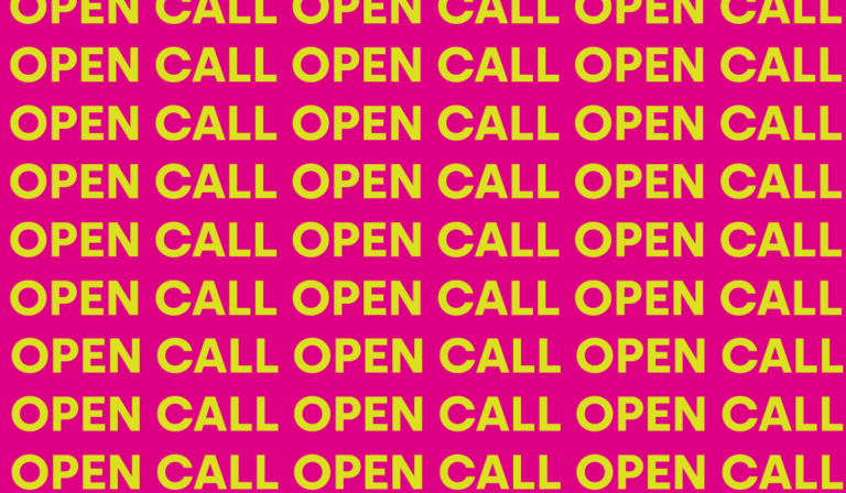 na różowym tle, na całej graice żołte napisy open call